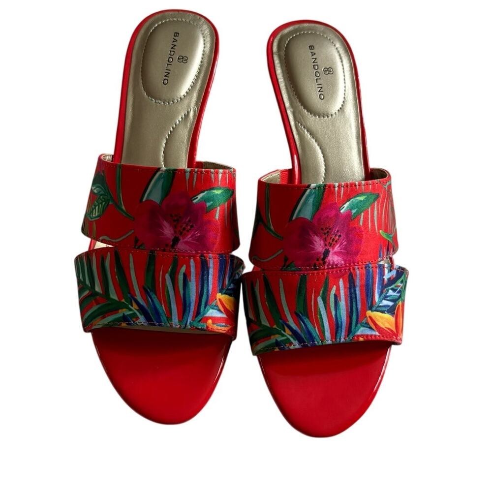 Bandolino Kitten Heel Slide Sandals Red Tropical Print Women's Size 9.5 - Picture 3 of 6